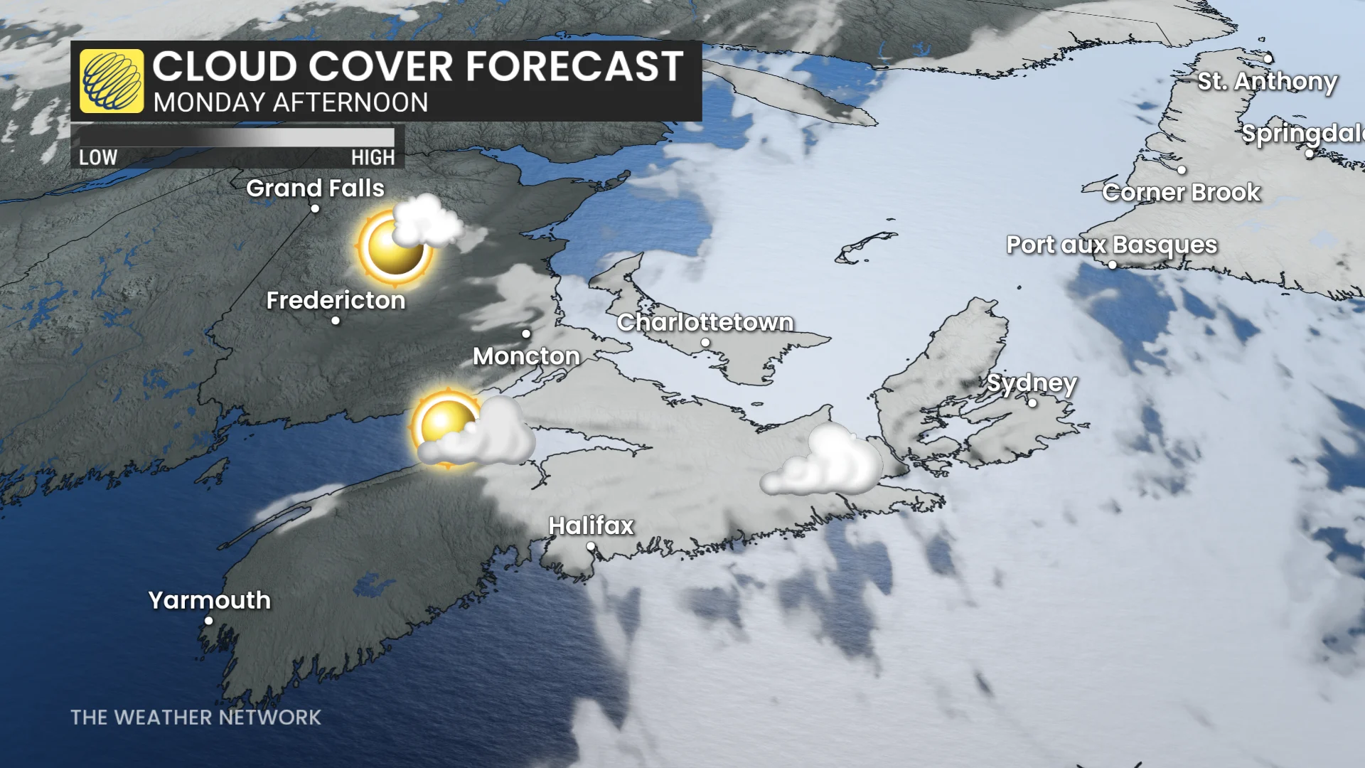 Atlantic Canada cloud cover forecast Monday