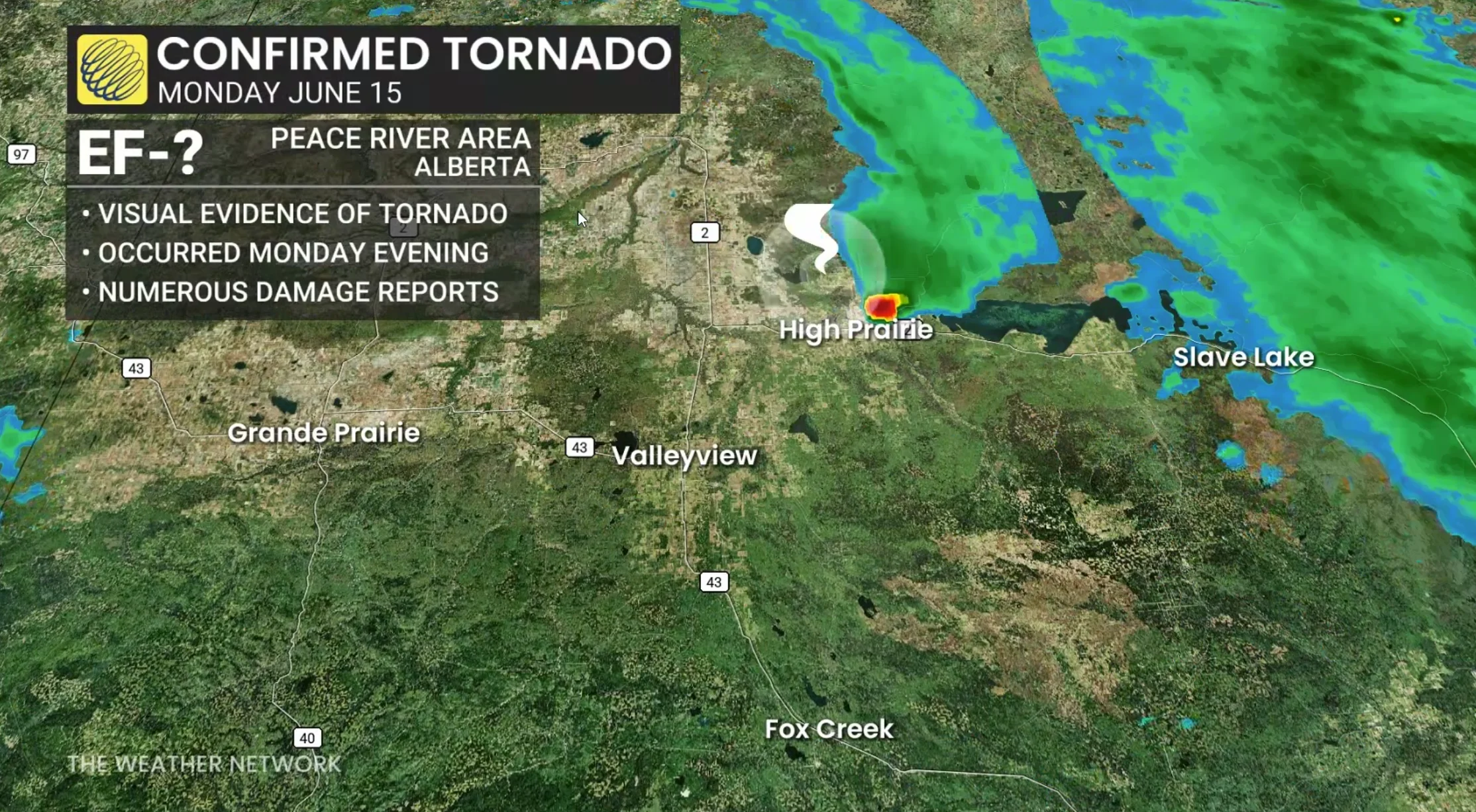 Tornado in Alberta, June 15, 2026