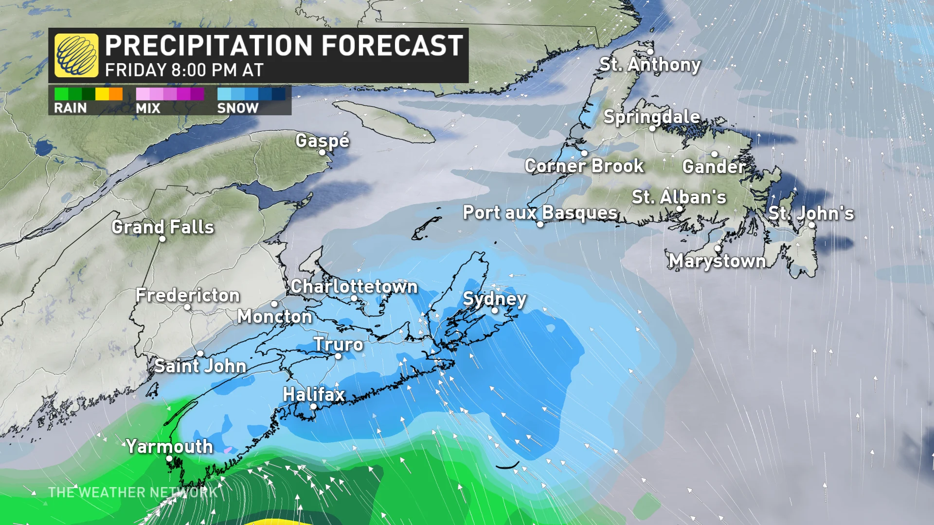 Friday evening Atlantic Canada precipitation forecast