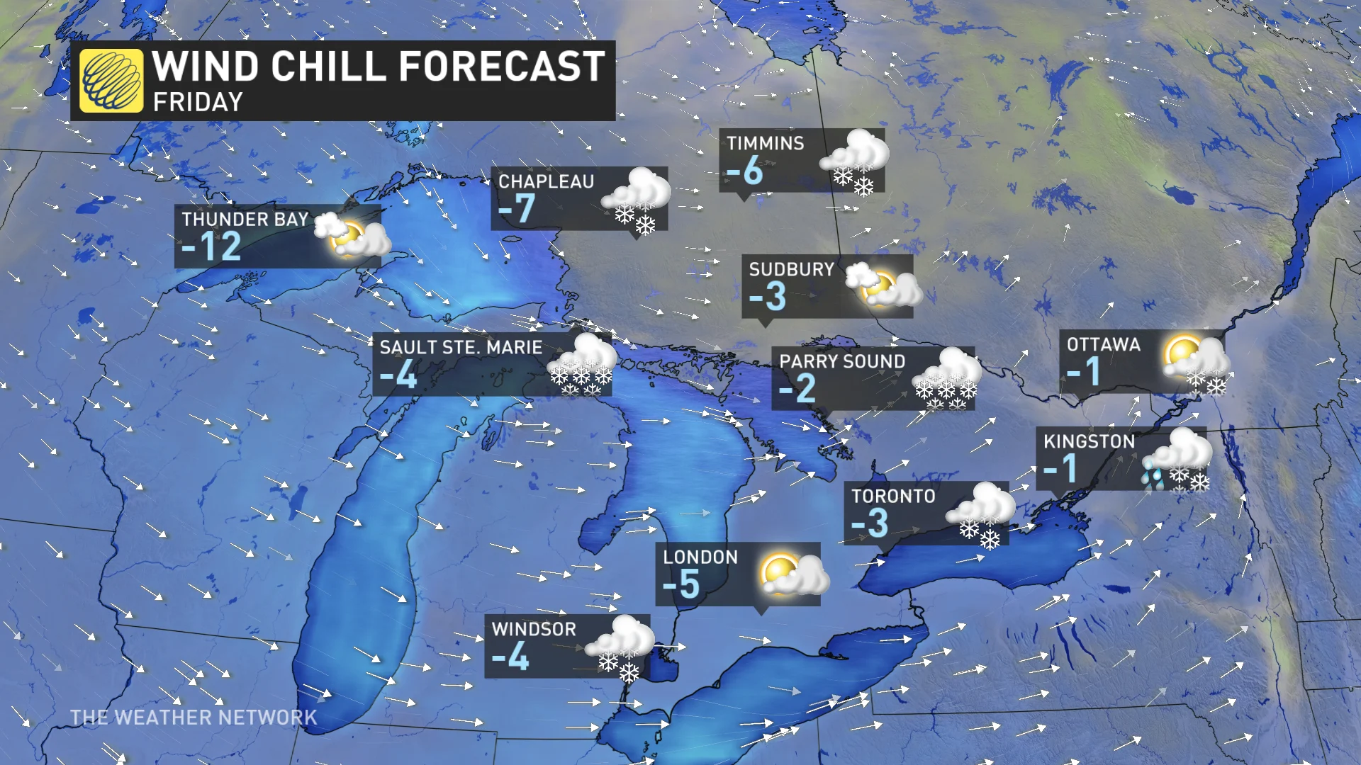 Baron - Friday wind chill forecast in Ontario - Nov26