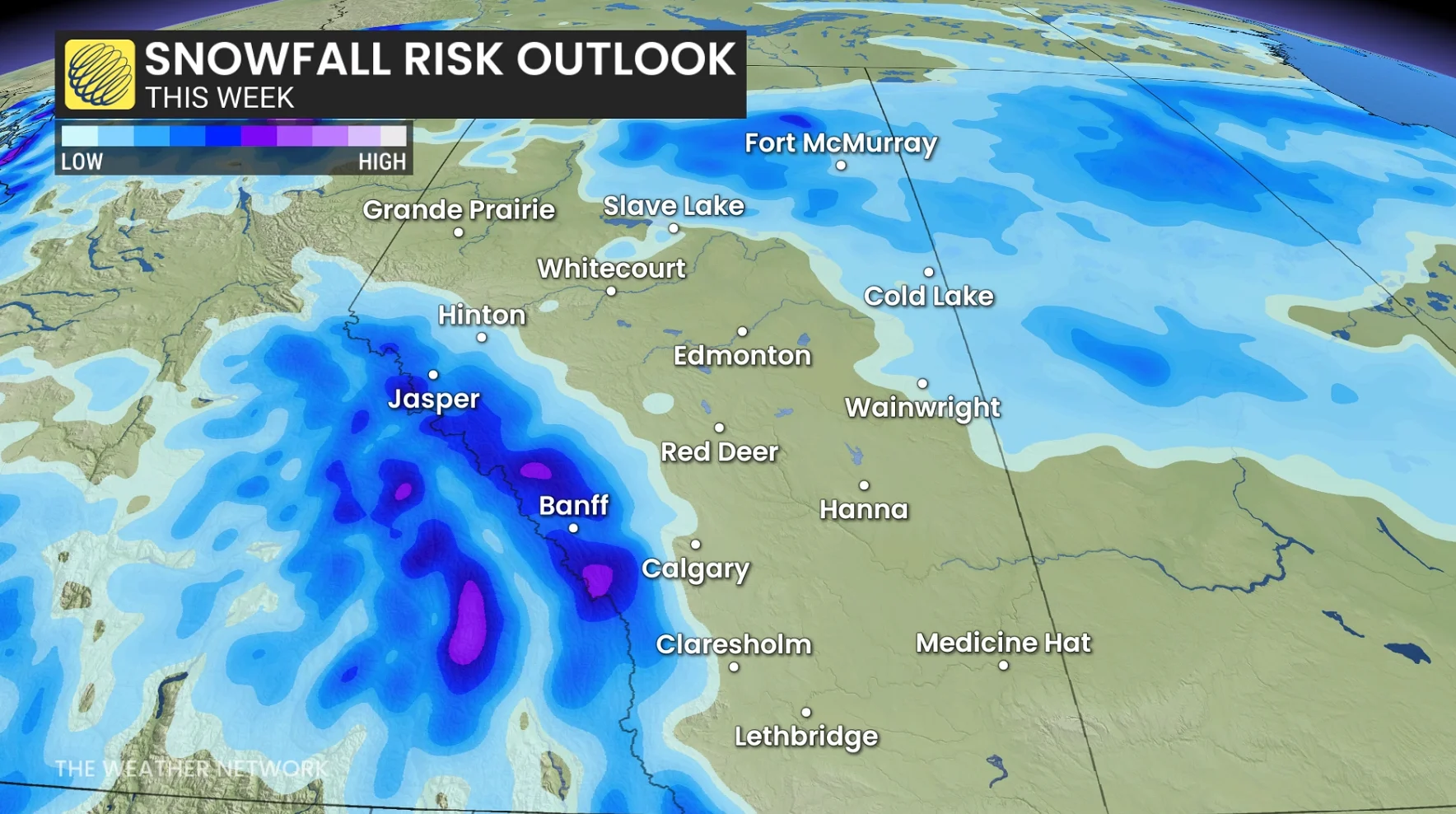 Alberta snowfall risk this week