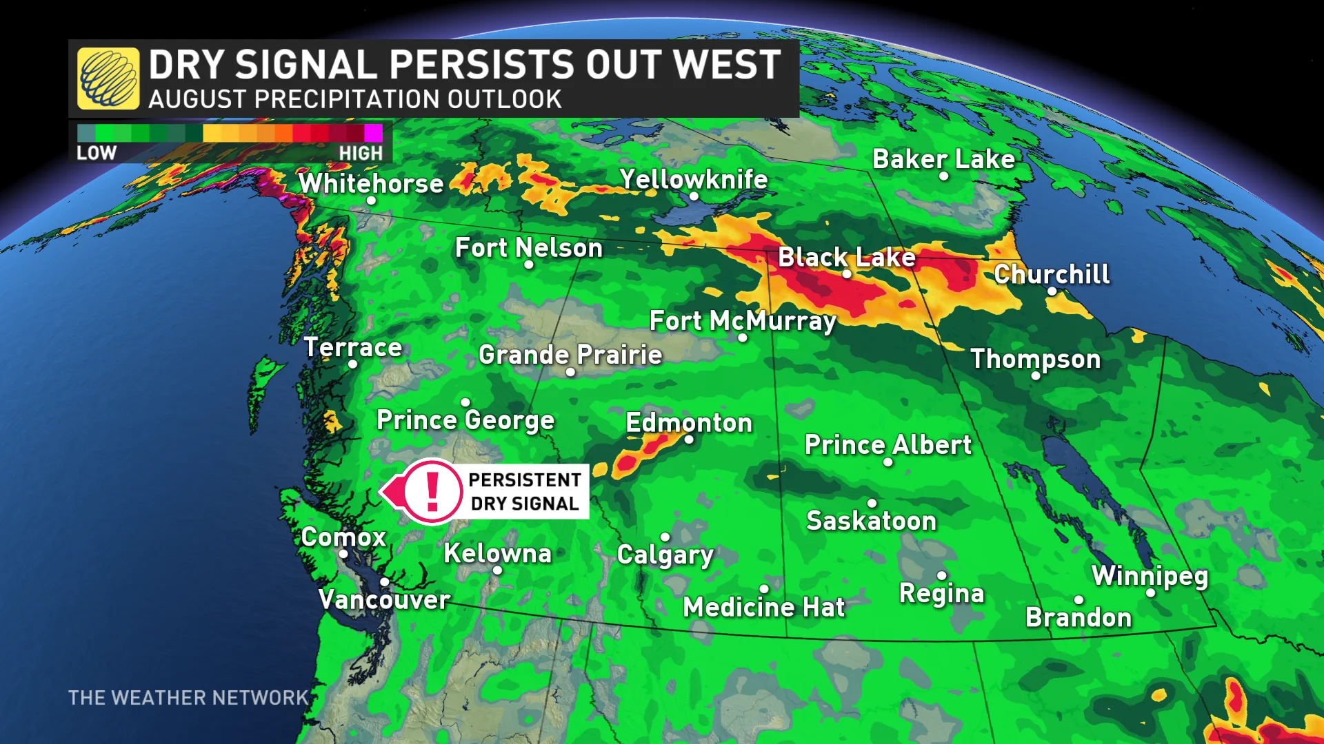 August 2024: Western Canada remains mainly dry