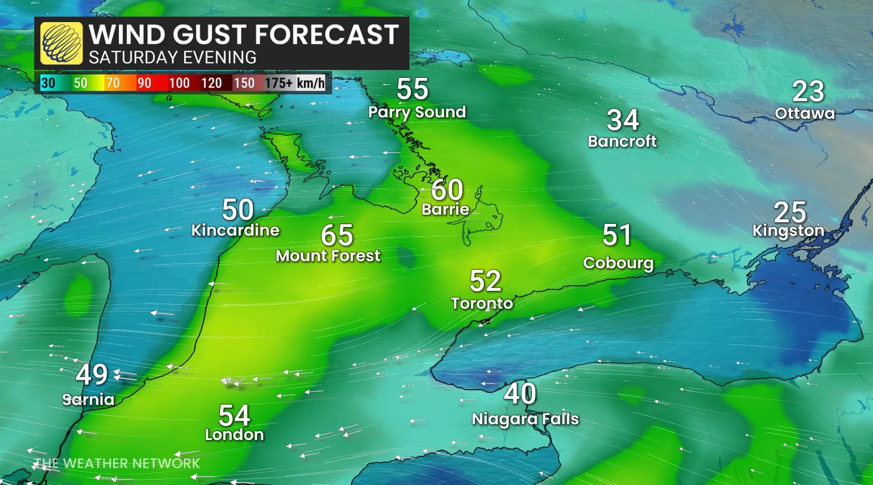 Ontario winds Saturday evening