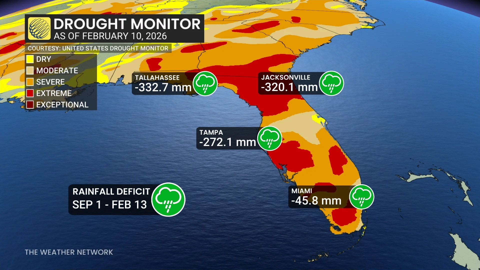 Florida Rainfall Deficit February 13 2026