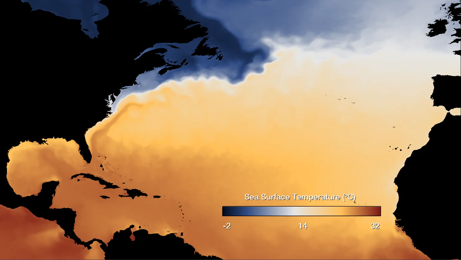 Gulf Stream and sea surface temperatures in the Atlantic Ocean. (NOAA)