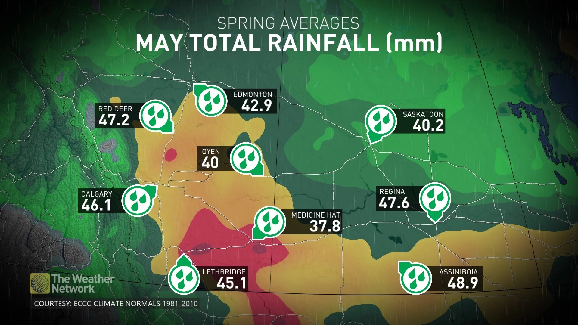 Alberta average rainfall totals for May
