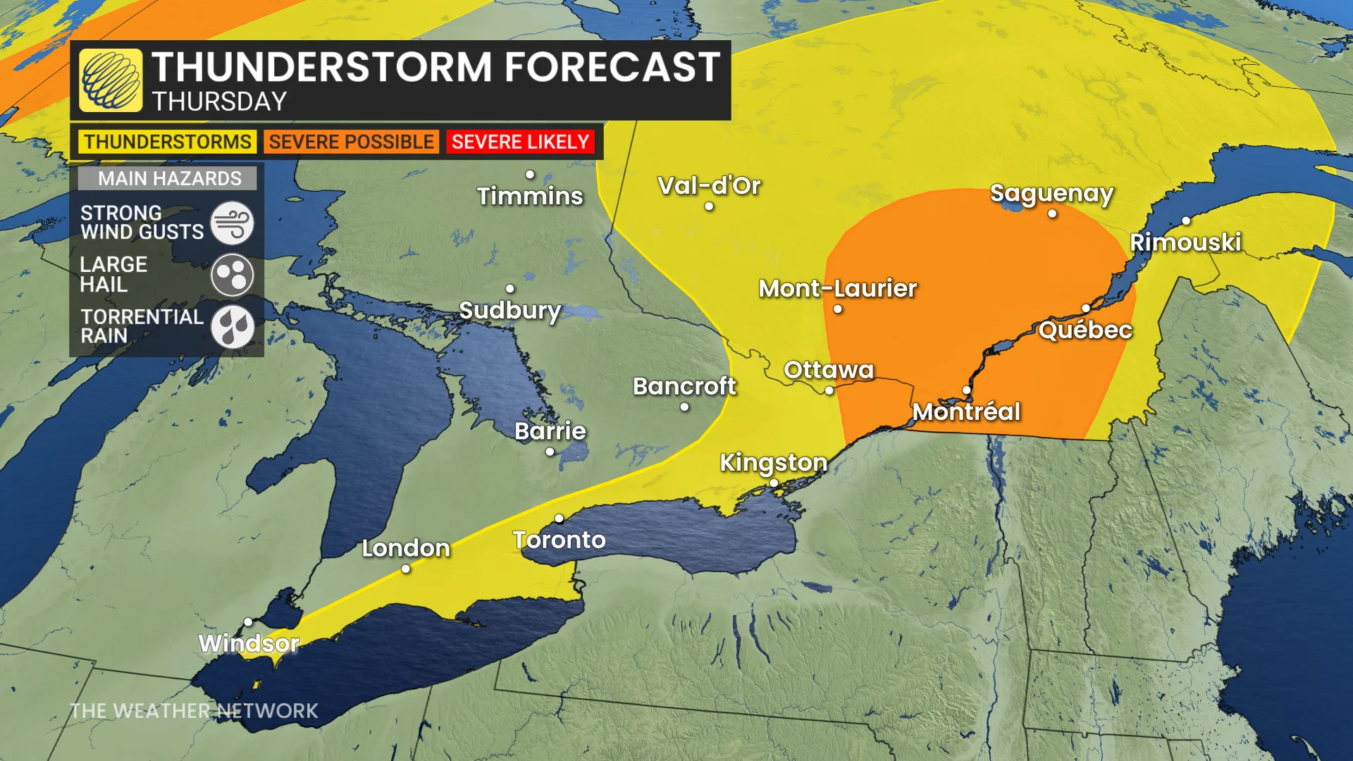 Ontario storm risk map Thursday