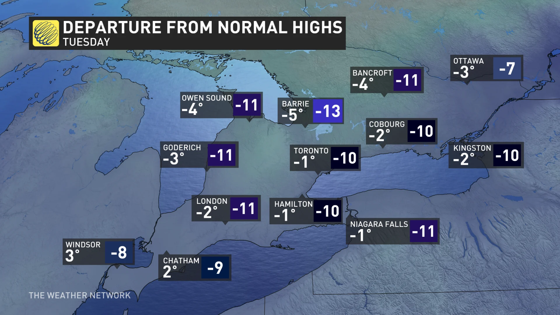 Baron - Ontario temperatures Tuesday - April7