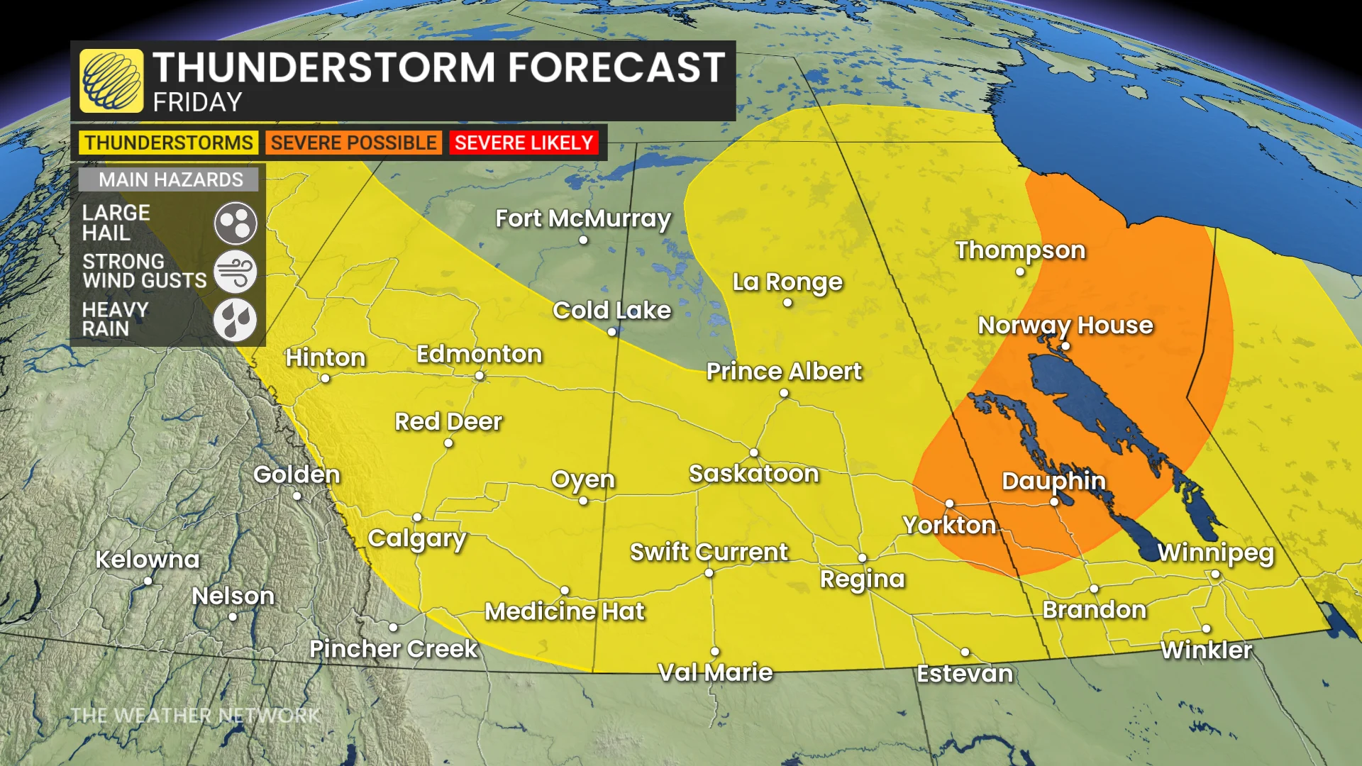 Prairies storm risk map Friday