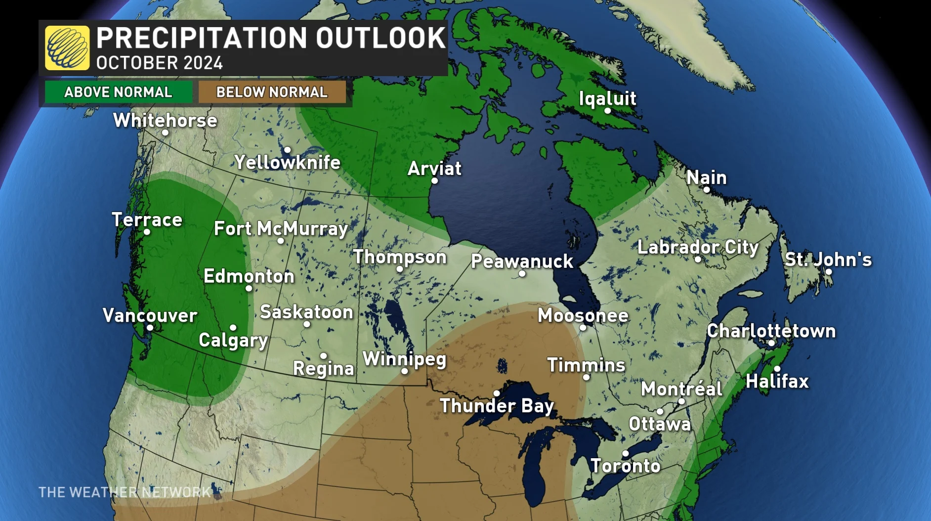 Precipitation pattern/outlook October 2024 Canada