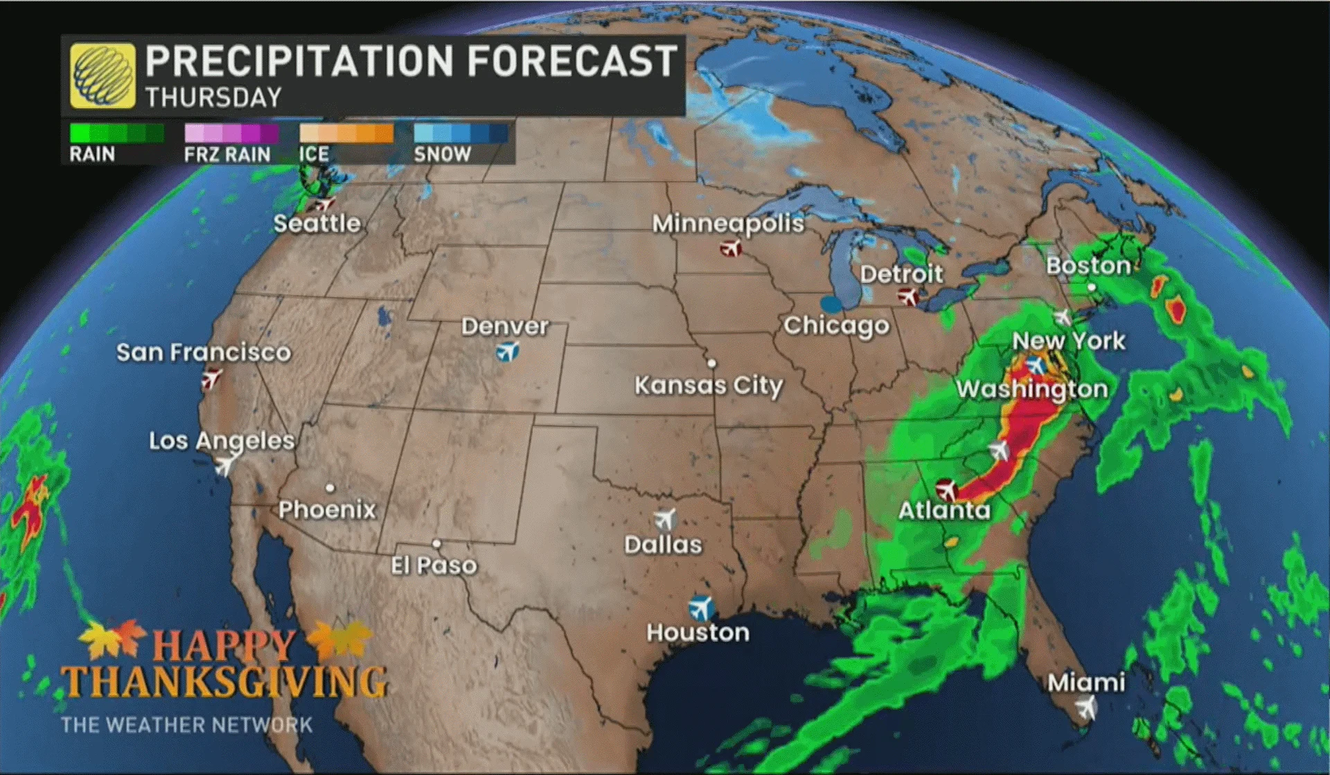 Thanksgiving precipitation Thursday