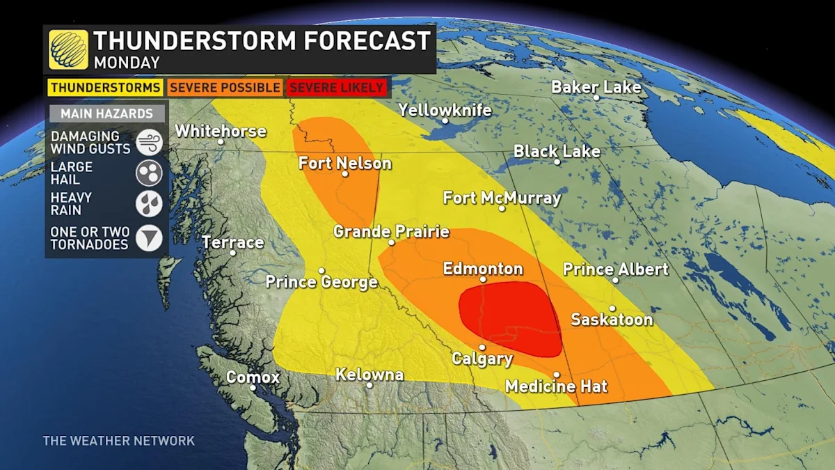 Severe storm risk surges across Alberta, Saskatchewan on Monday The