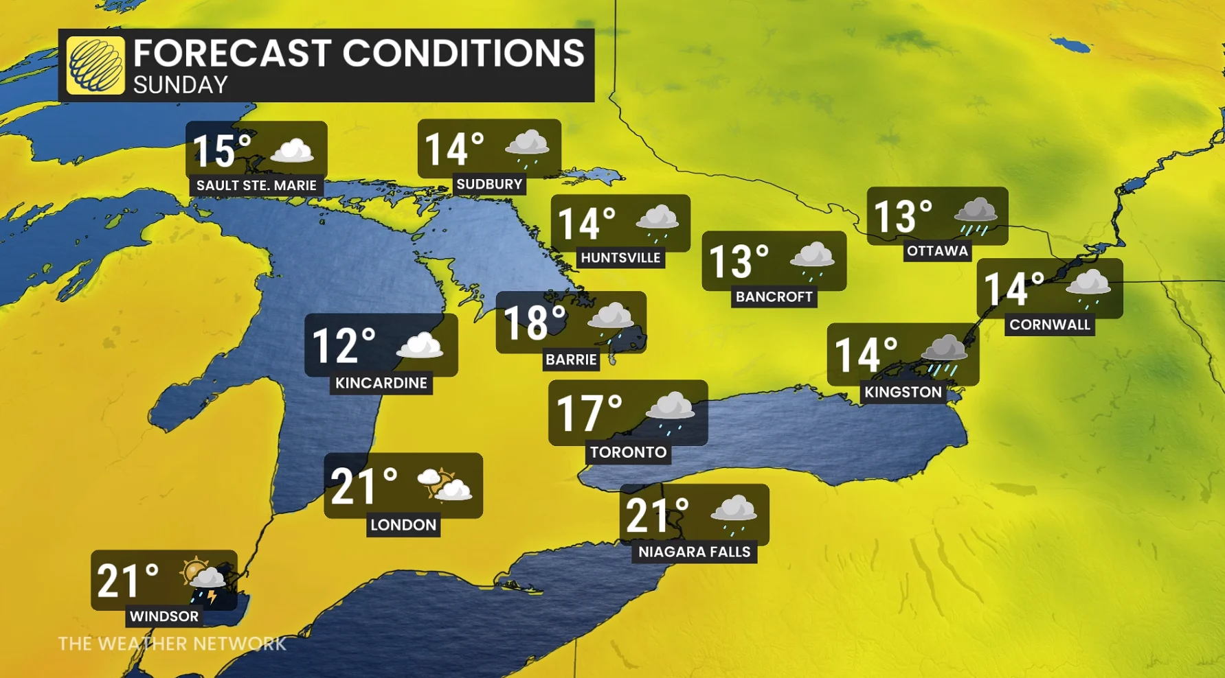 Ontario forecast conditions Sunday