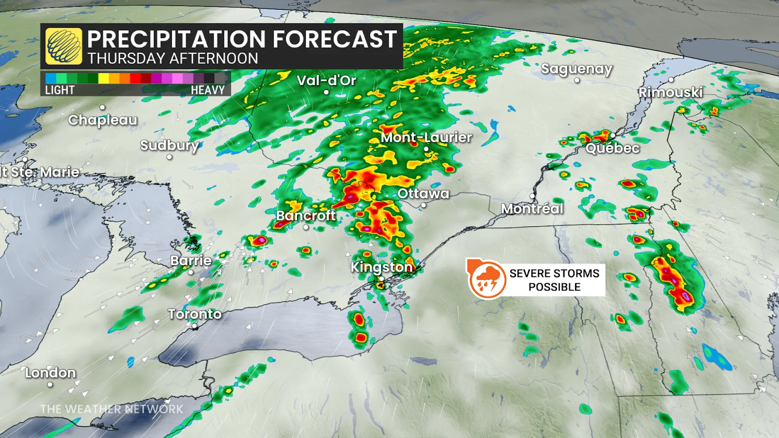 Ontario Quebec Thursday afternoon forecast storms and precipitation - July 16, 2025