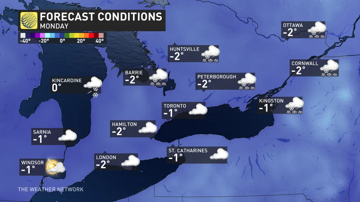 Baron - Ontario Monday temperatures - Jan23