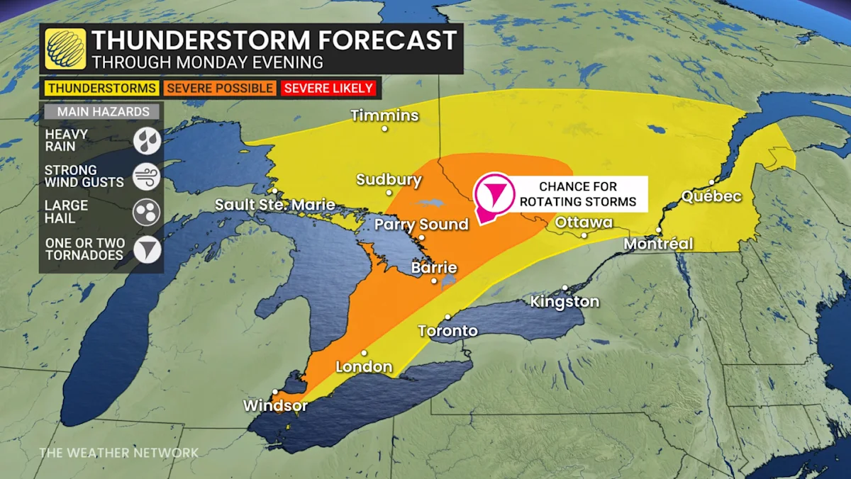 Severe, rotating storm risk moves into Ontario Monday evening - The ...