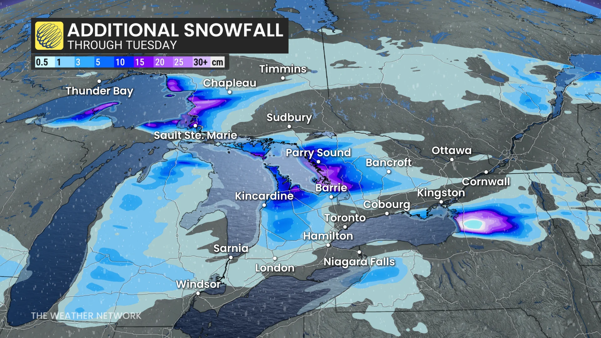 Baron - Ontario additional snow Tuesday - Jan 20