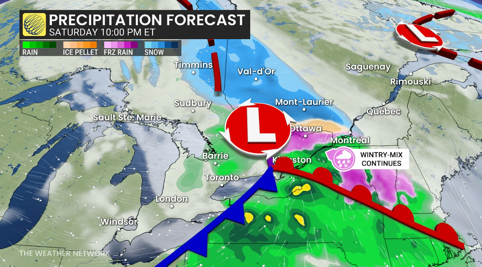 Ontario Quebec precipitation Saturday 10pm