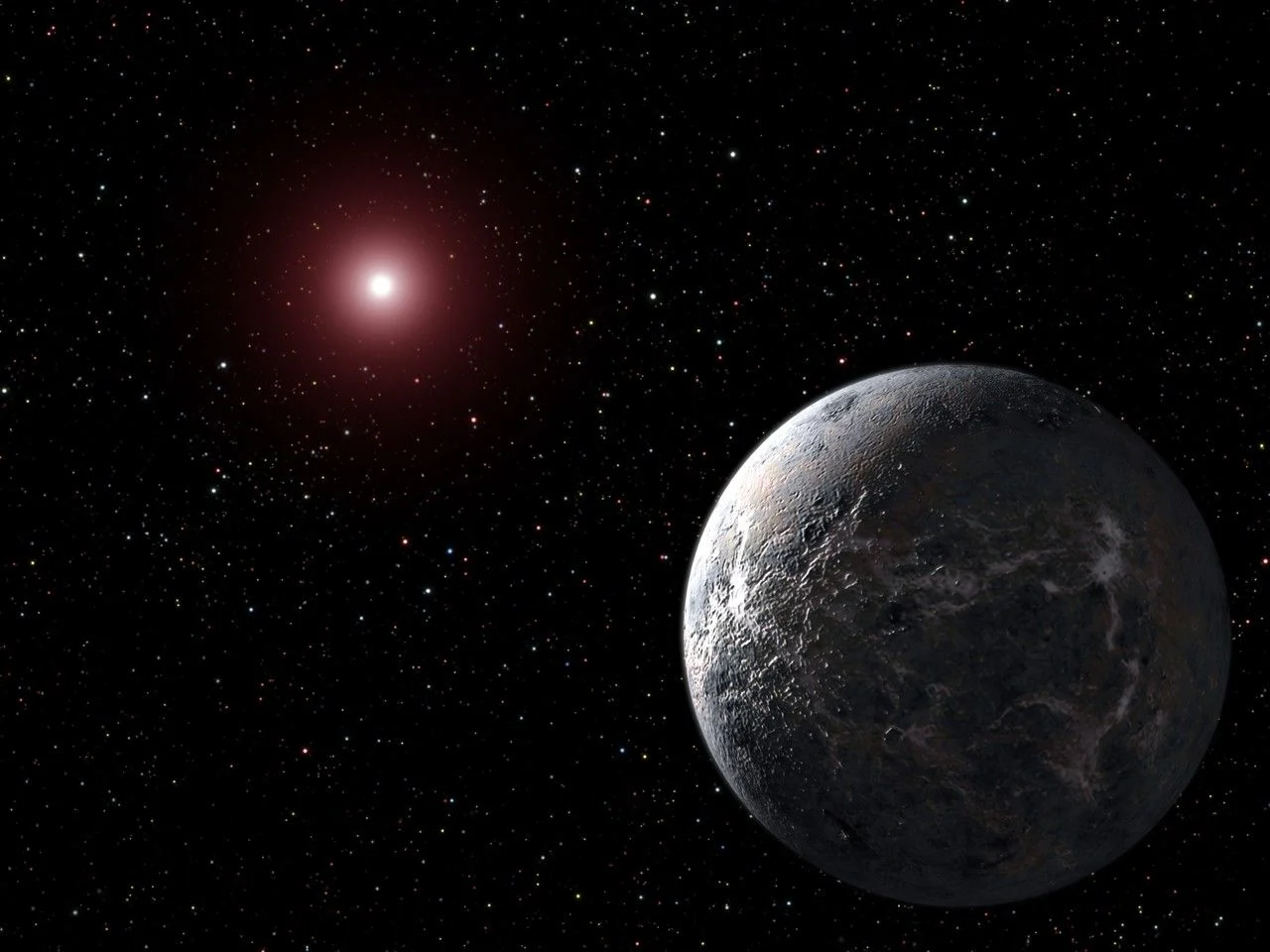 Illustration of icy world orbiting distant star