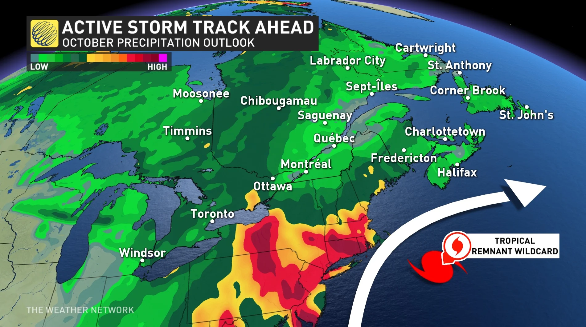 Active storm track ahead/October 2024 outlook Eastern Canada