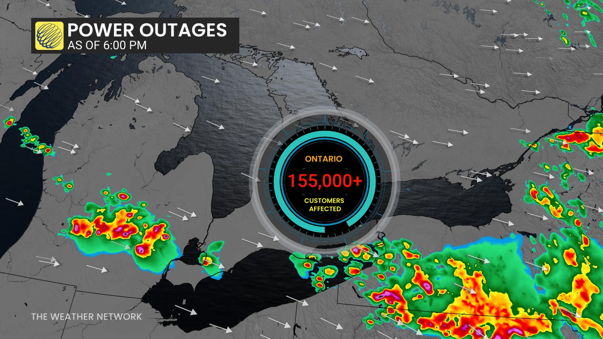 Sept. 2, 2025: Ontario thunderstorm power outages during the height of the storm.
