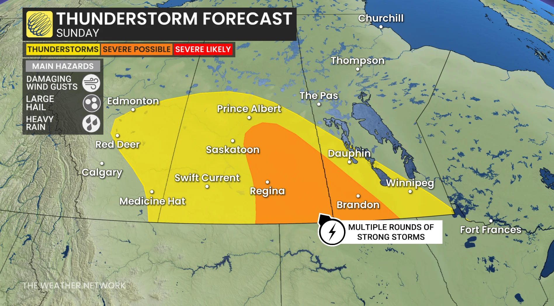 Prairies, Rain, Storm, Thunder, Manitoba, Saskatchewan, Winnipeg, Regina, Wind, August 29, 2026. (The Weather Network)