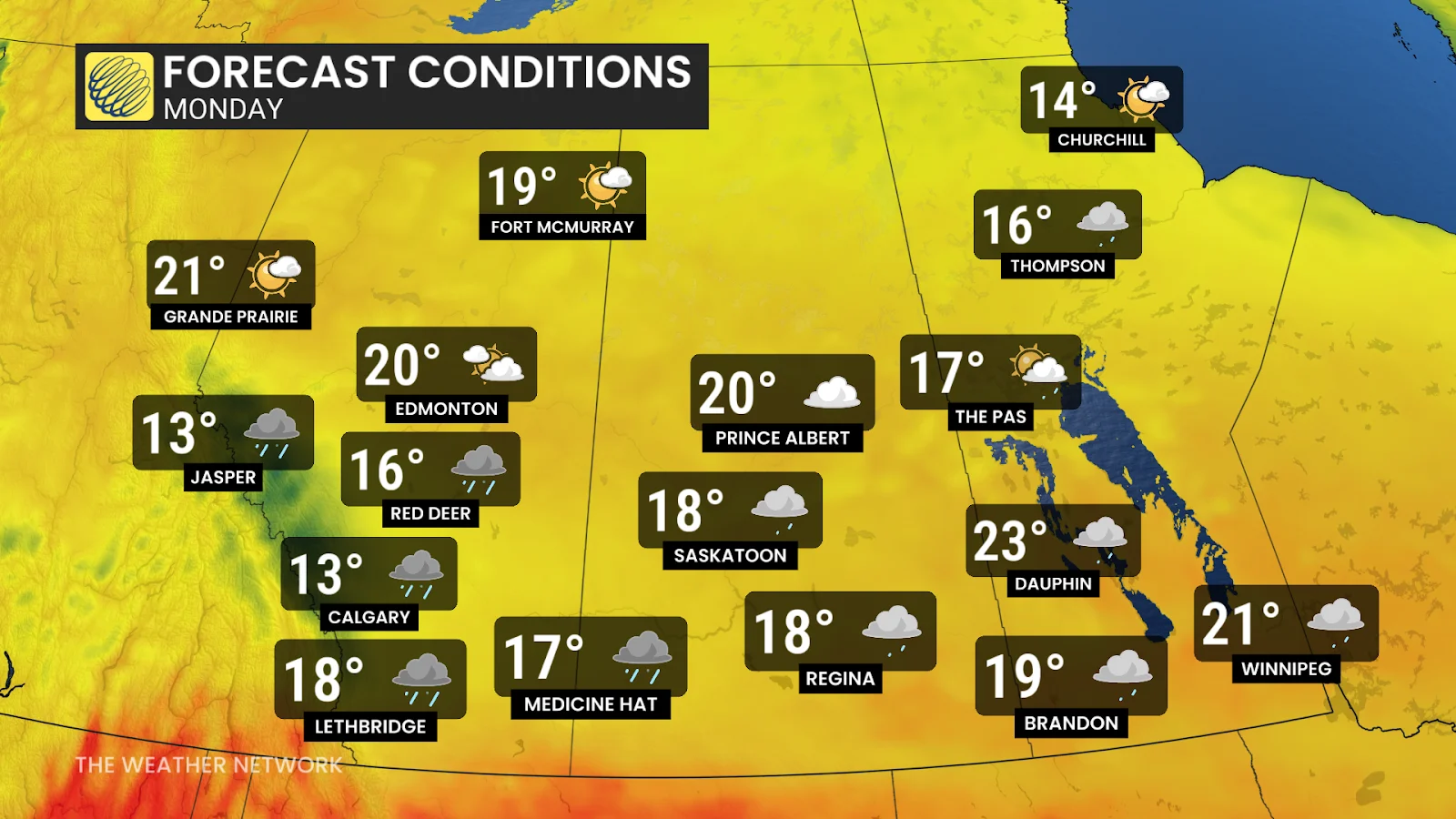 Prairies temperatures Monday