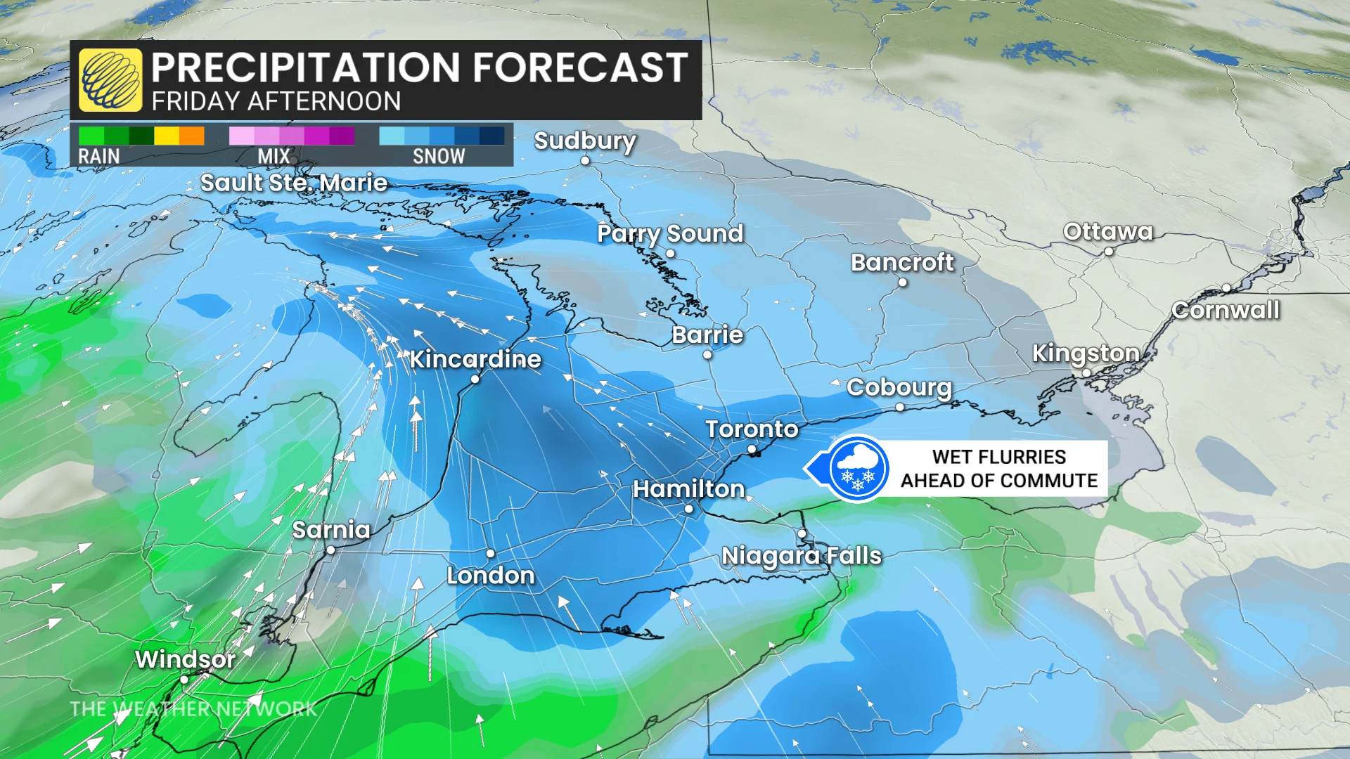 Ontario precipitation timing Friday afternoon