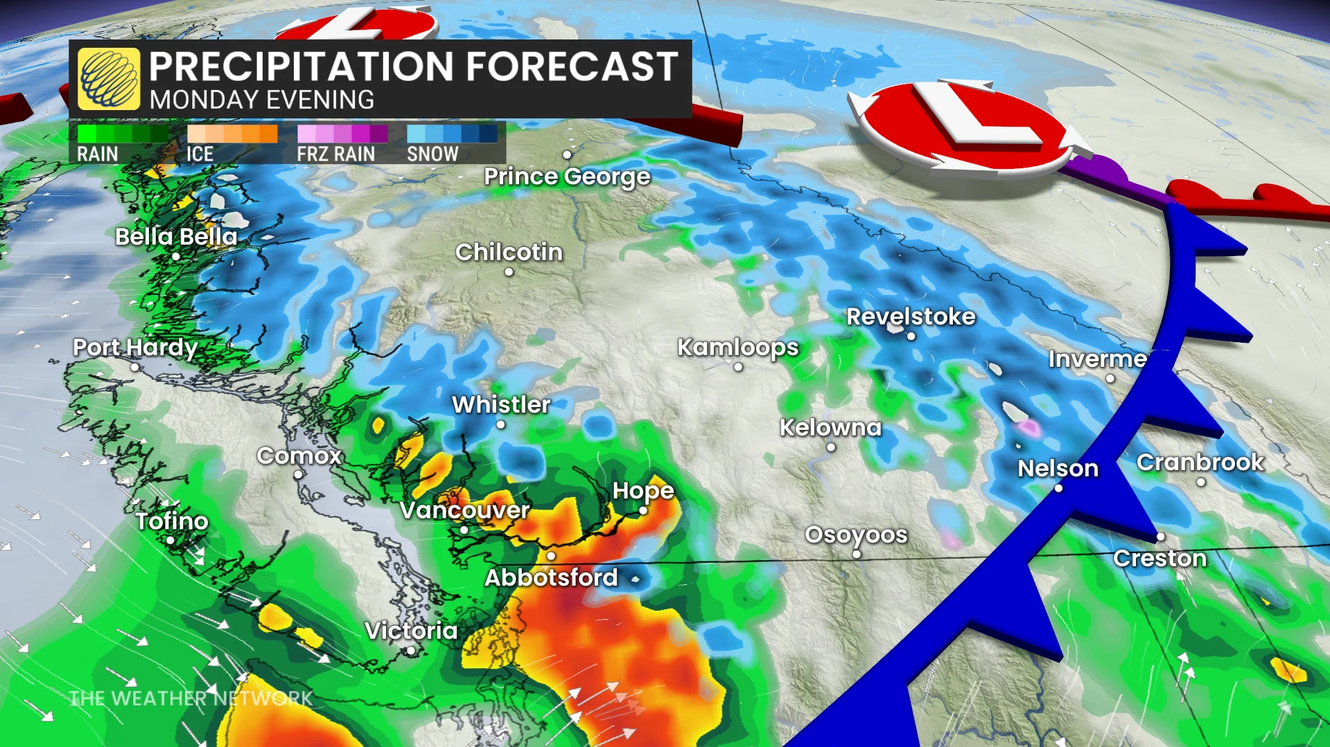B.C. Monday evening timing precipitation