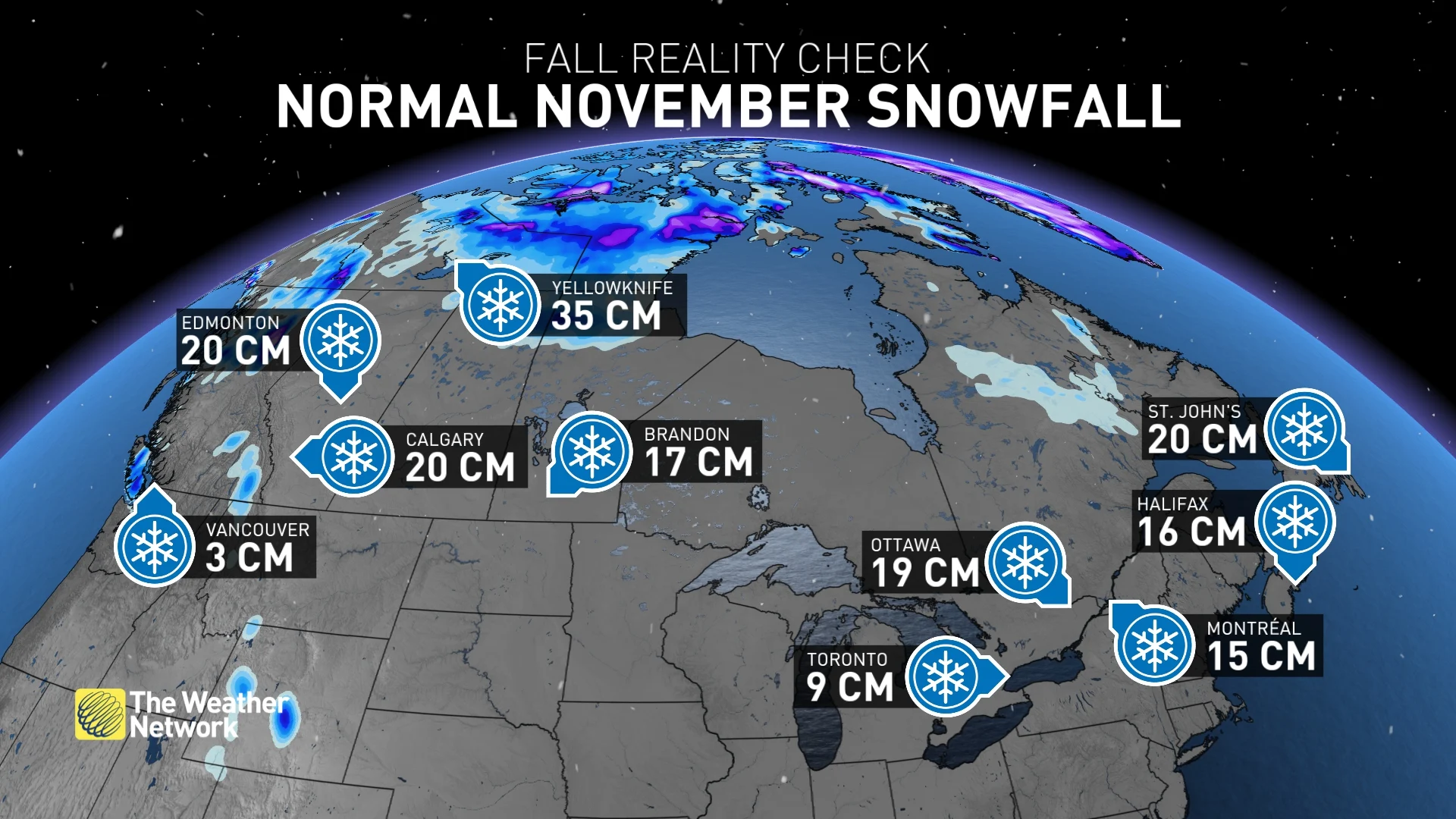 November Snowfall Normals for Canada - Fall Forecast 2022