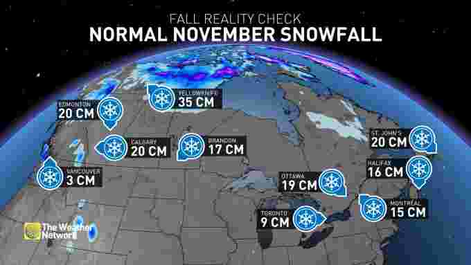 November Snowfall Normals for Canada - Fall Forecast 2022