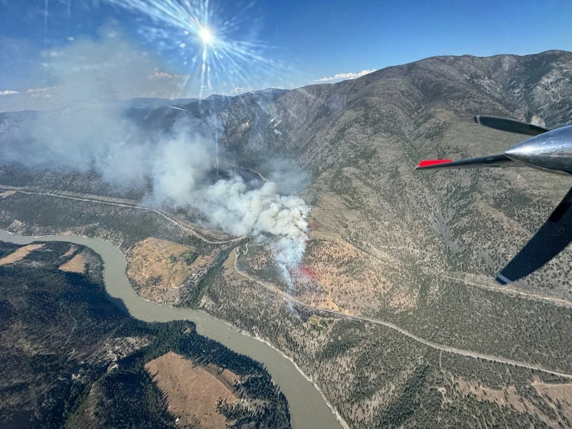 The Izman Creek wildfire north of Lytton, B.C., is seen on July 1, 2025. It is suspected to have been caused by human activity. (B.C. Wildfire Service)