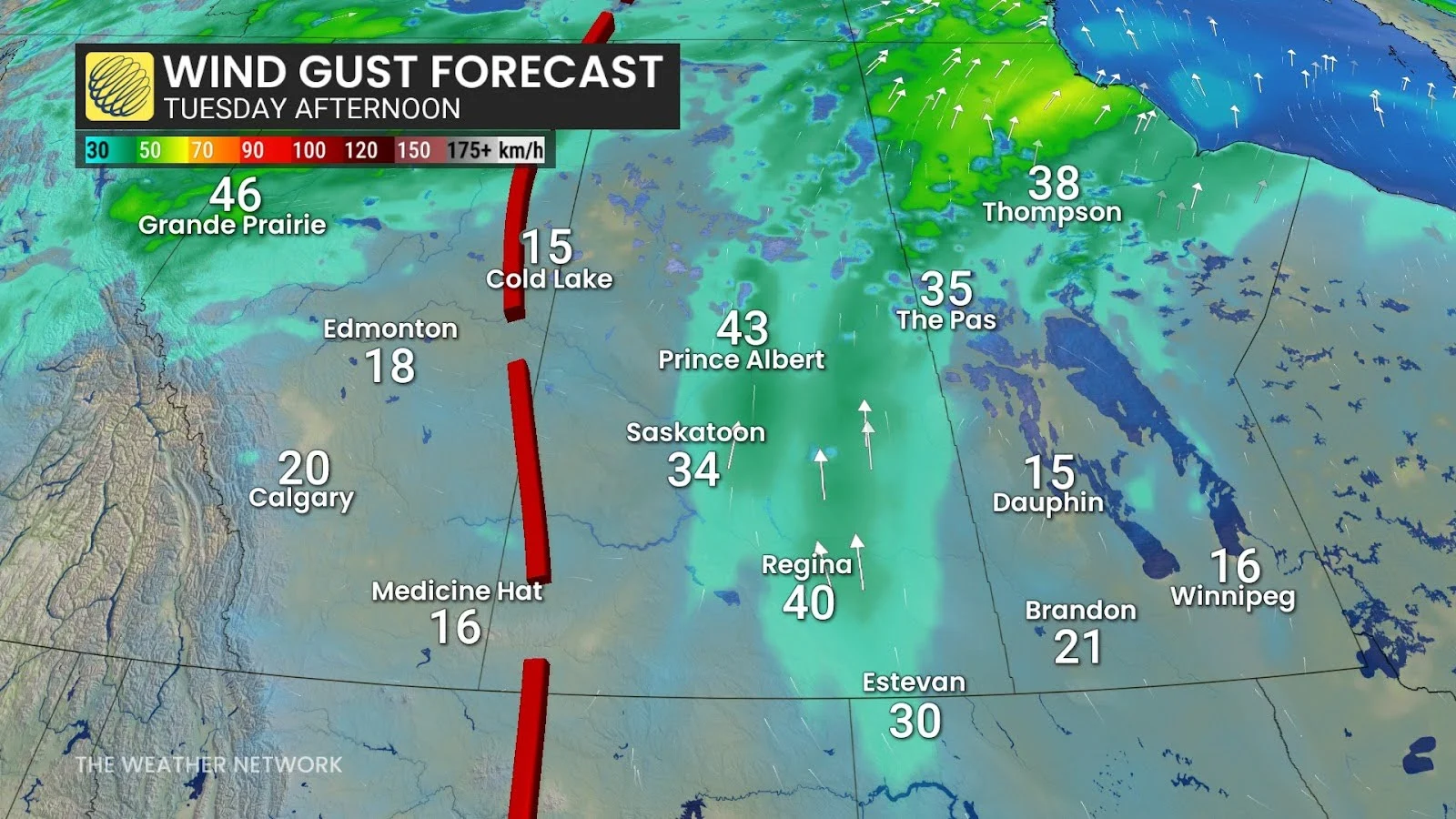 Prairies forecast wind gusts Tuesday afternoon - May 26, 2025