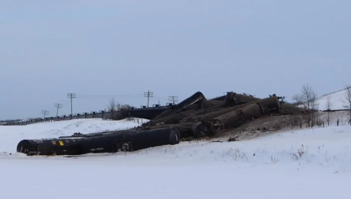 Nearly 40 train cars carrying crude oil derail in Manitoba