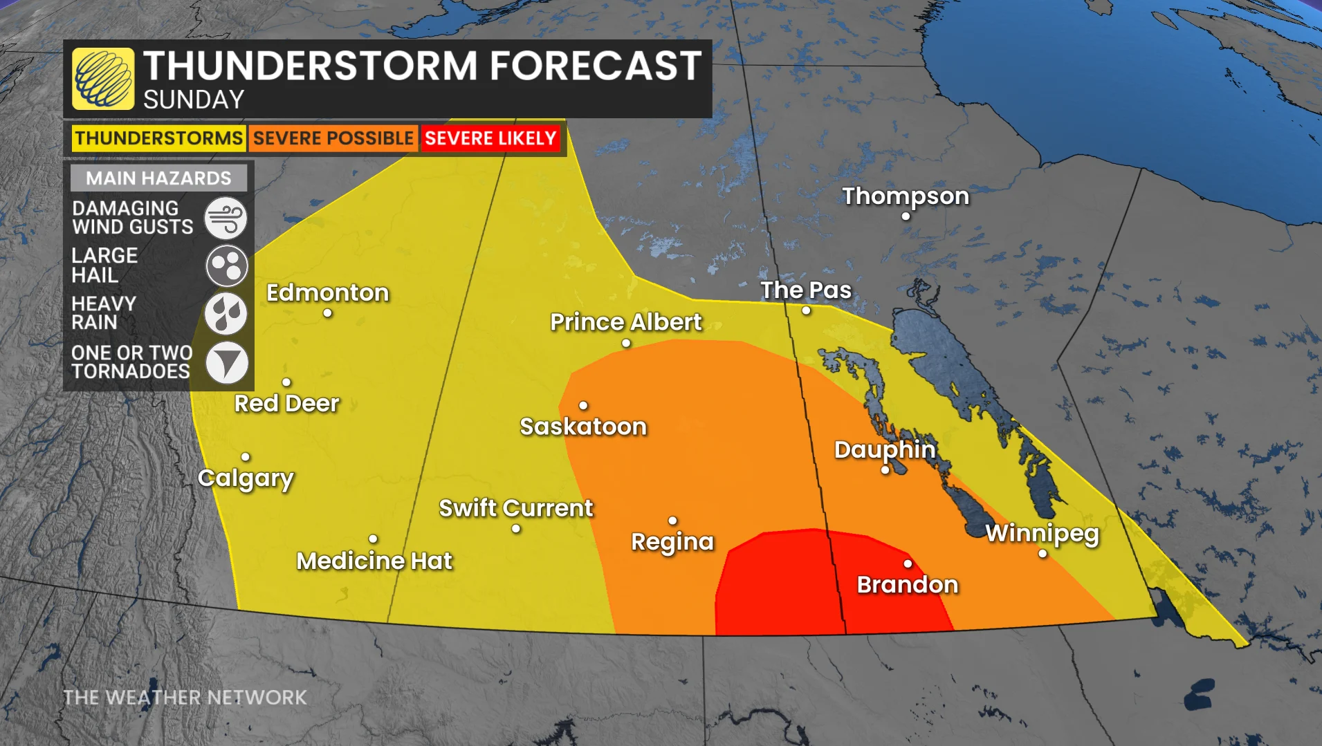 Prairies storm risk map Sunday