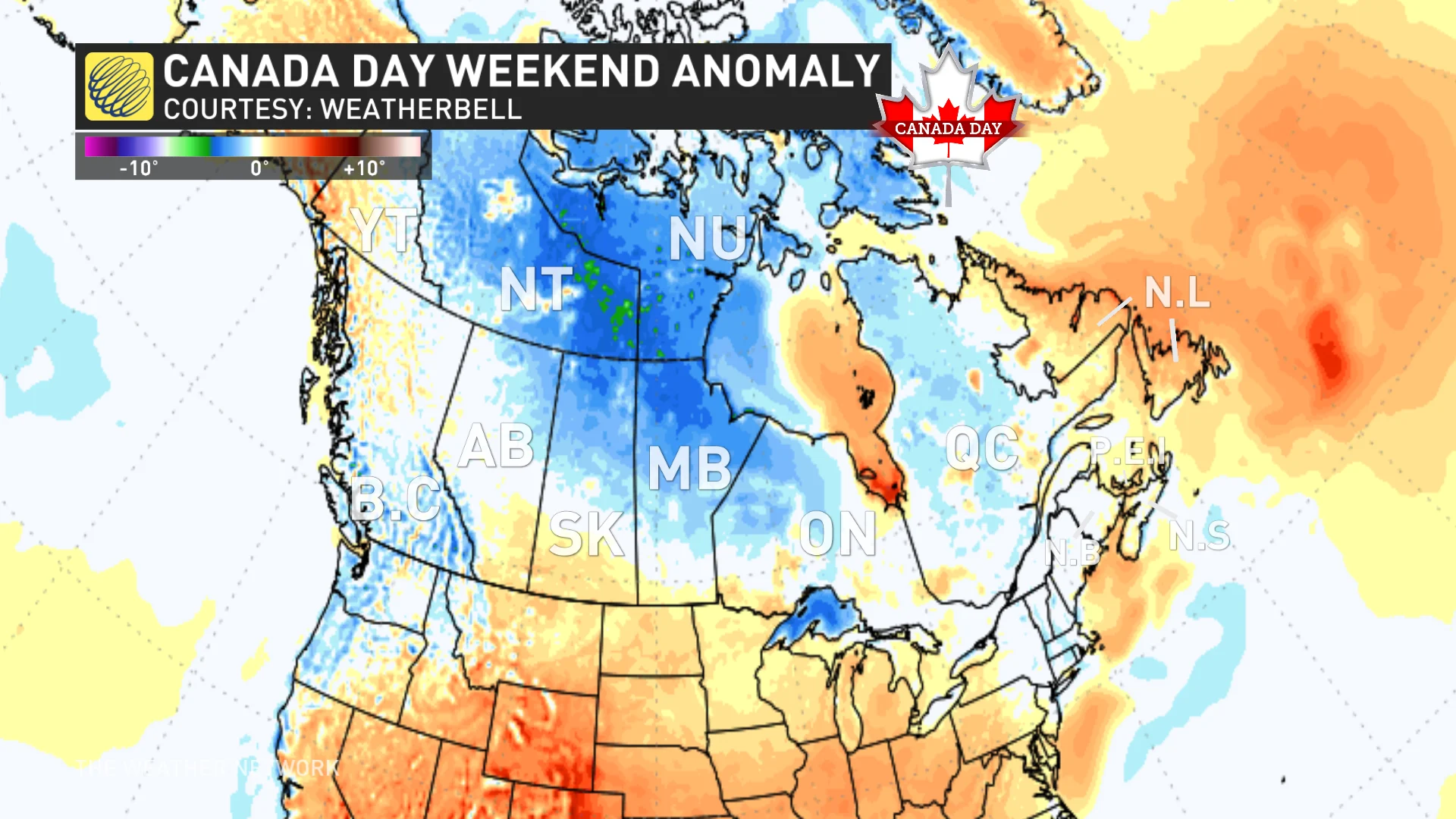 Canada Day outlook temp anomalies