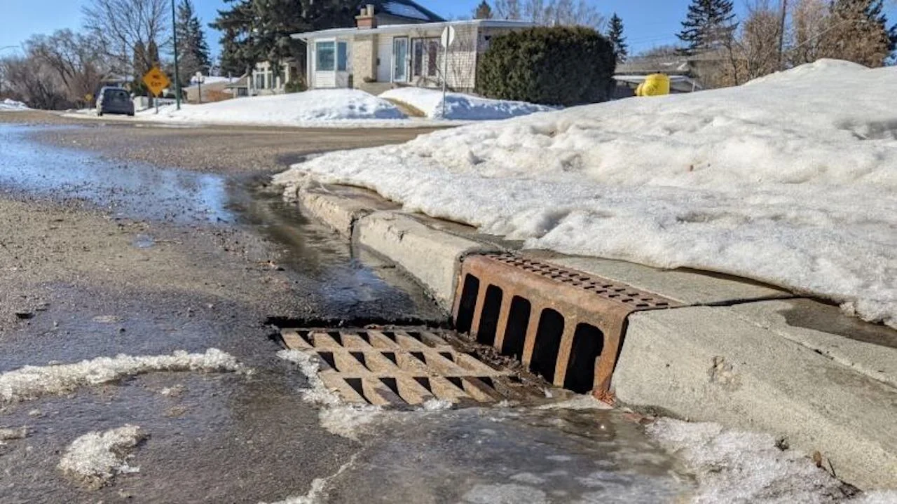 The City of Regina asks residents to be mindful of traffic and COVID-19 restrictions when clearing their adopted storm drains. (Ashleigh Mattern/CBC)