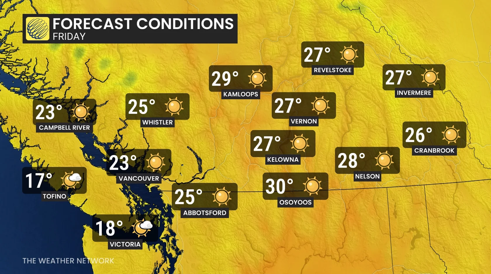 British Columbia Forecast Conditions Friday