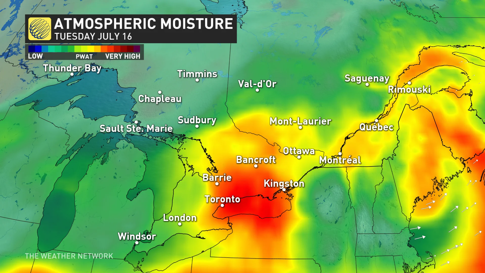 Atmospheric moisture Ontario Tuesday