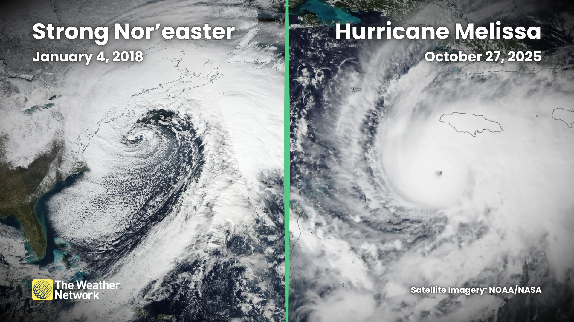 Nor-easter vs Hurricane Satellite Comparison
