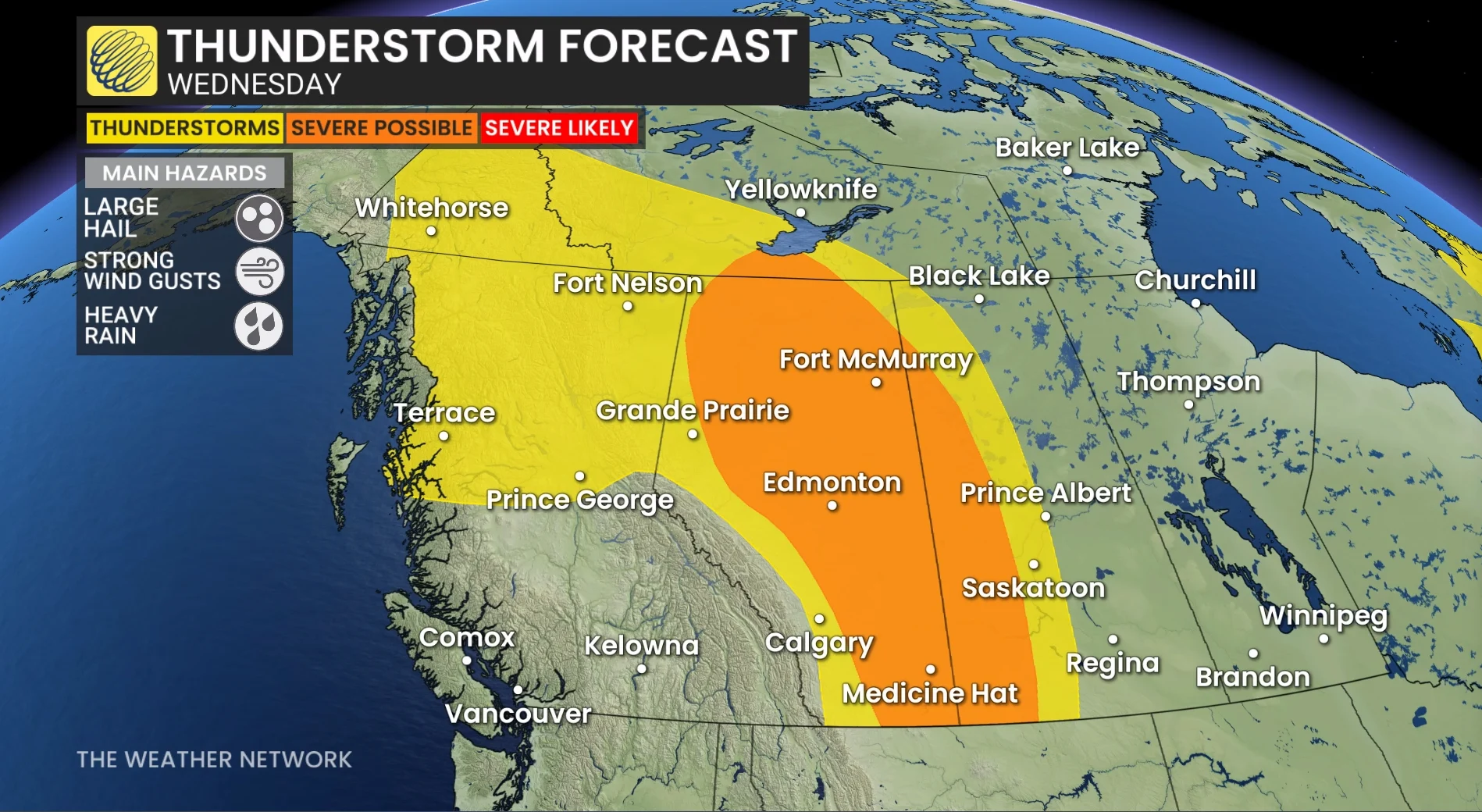 Prairies storm risk map Wednesday