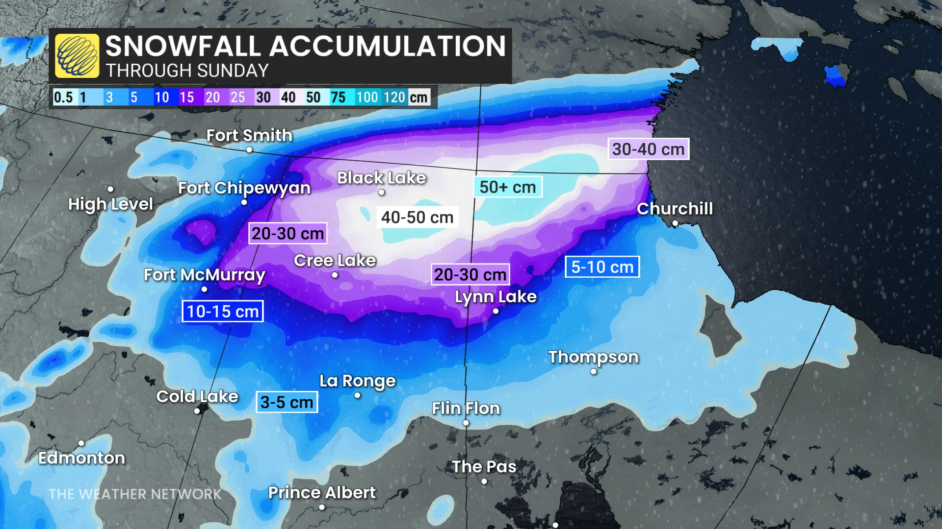 Northern Prairies Snowfall through Sunday