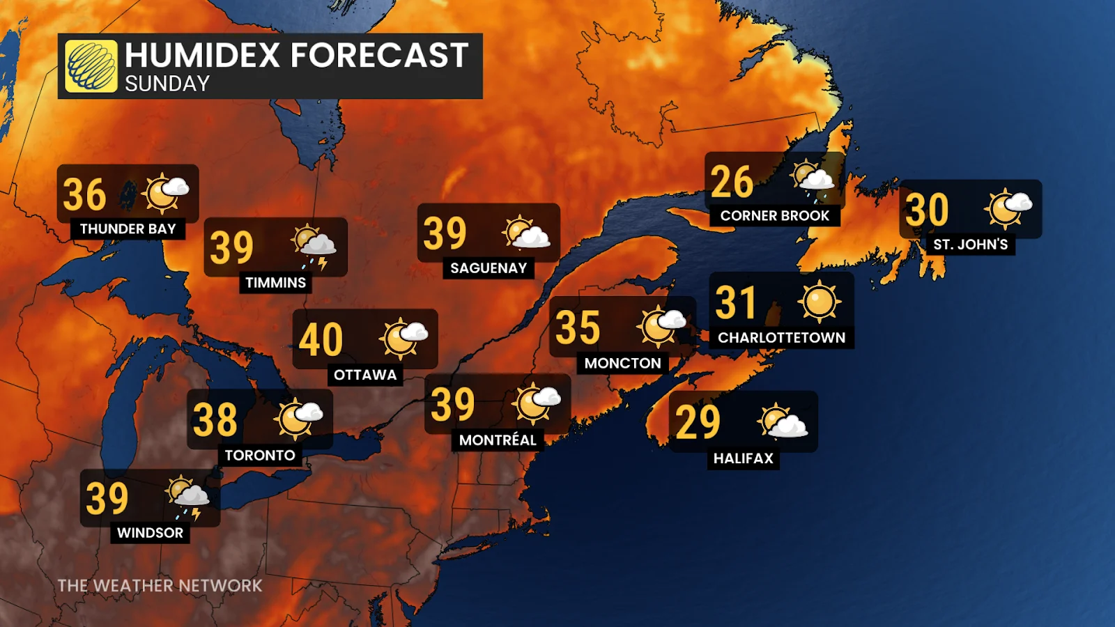 Humidex, Forecast, Ontario, Atlantic Canada, Heat, Heat Wave, Summer, August 06, 2025. (The Weather Network/Rachel Modestino)