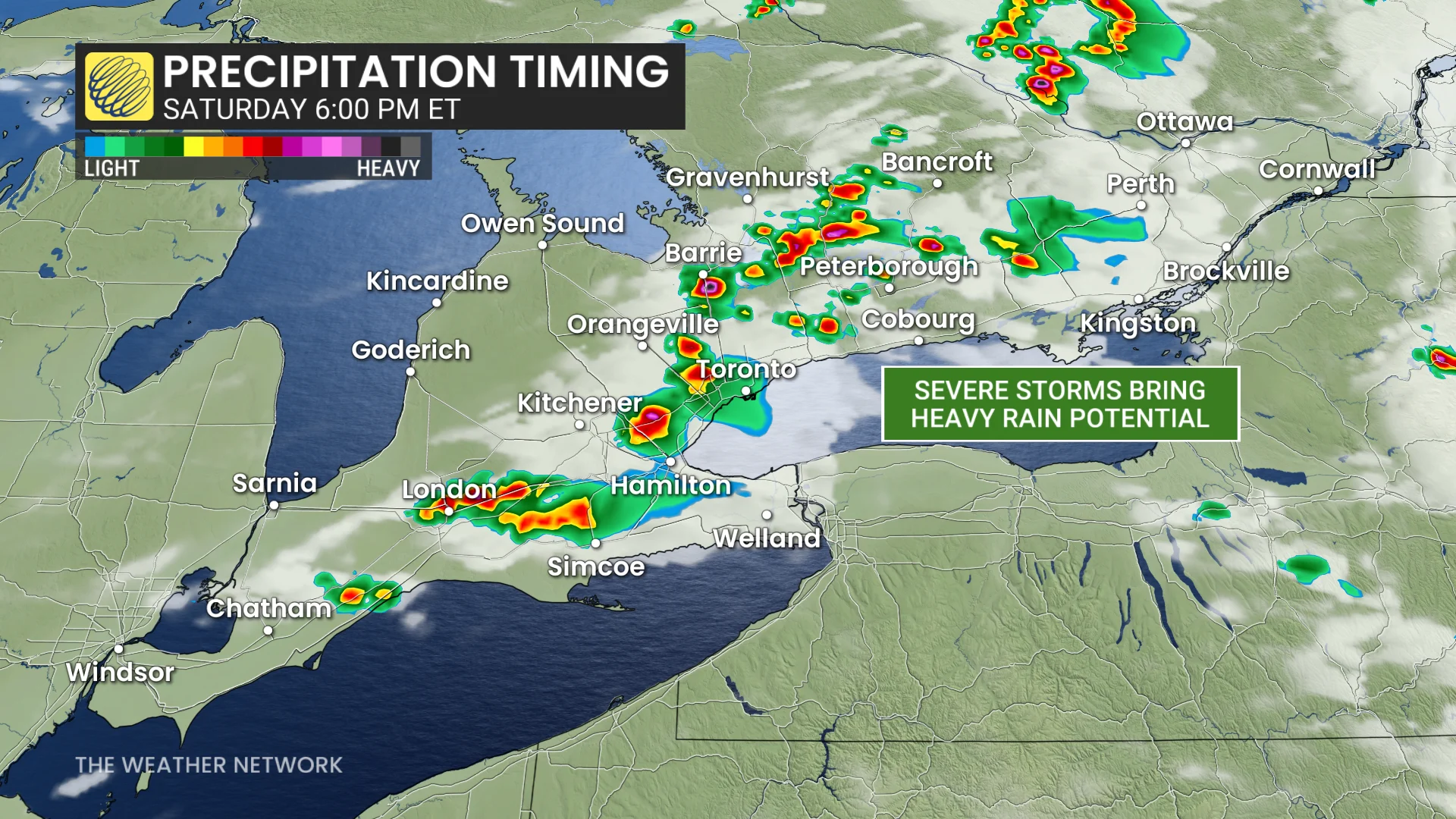 Ontario-Quebec precipitation timing Saturday evening