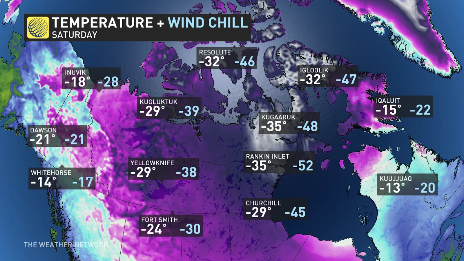 Temperature Wind Chill Northern Canada Saturday
