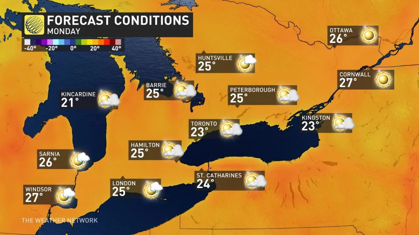 Baron - Southern Ontario Monday temperatures - May29
