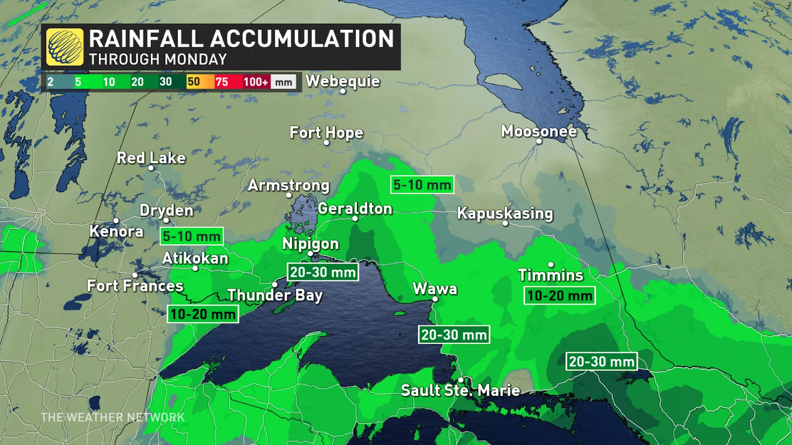 Northern Ontario rain accumulation totals April 29 2024