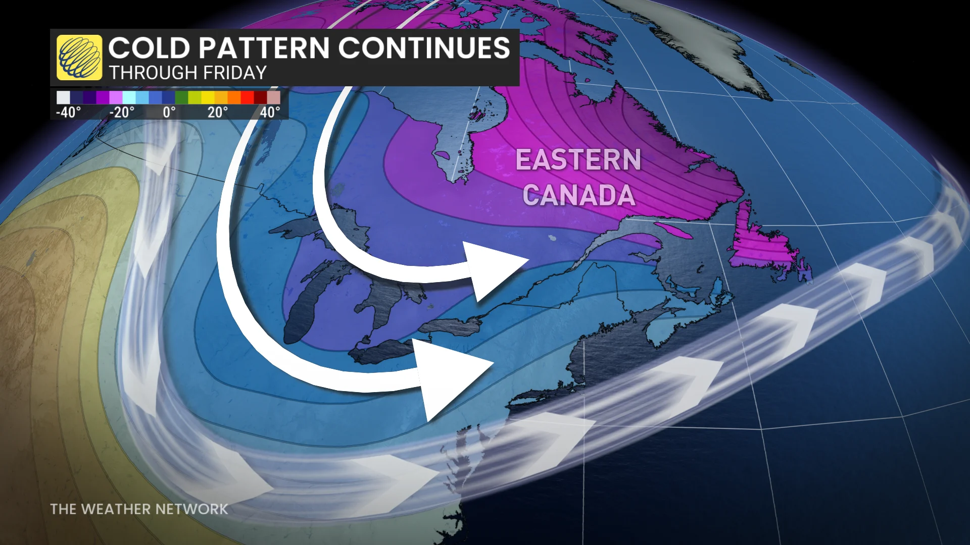 Eastern Canada cold pattern continues through Friday