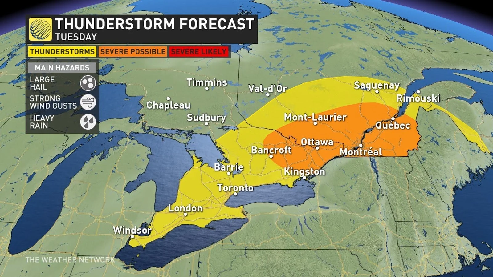 Ontario storm risk Tuesday