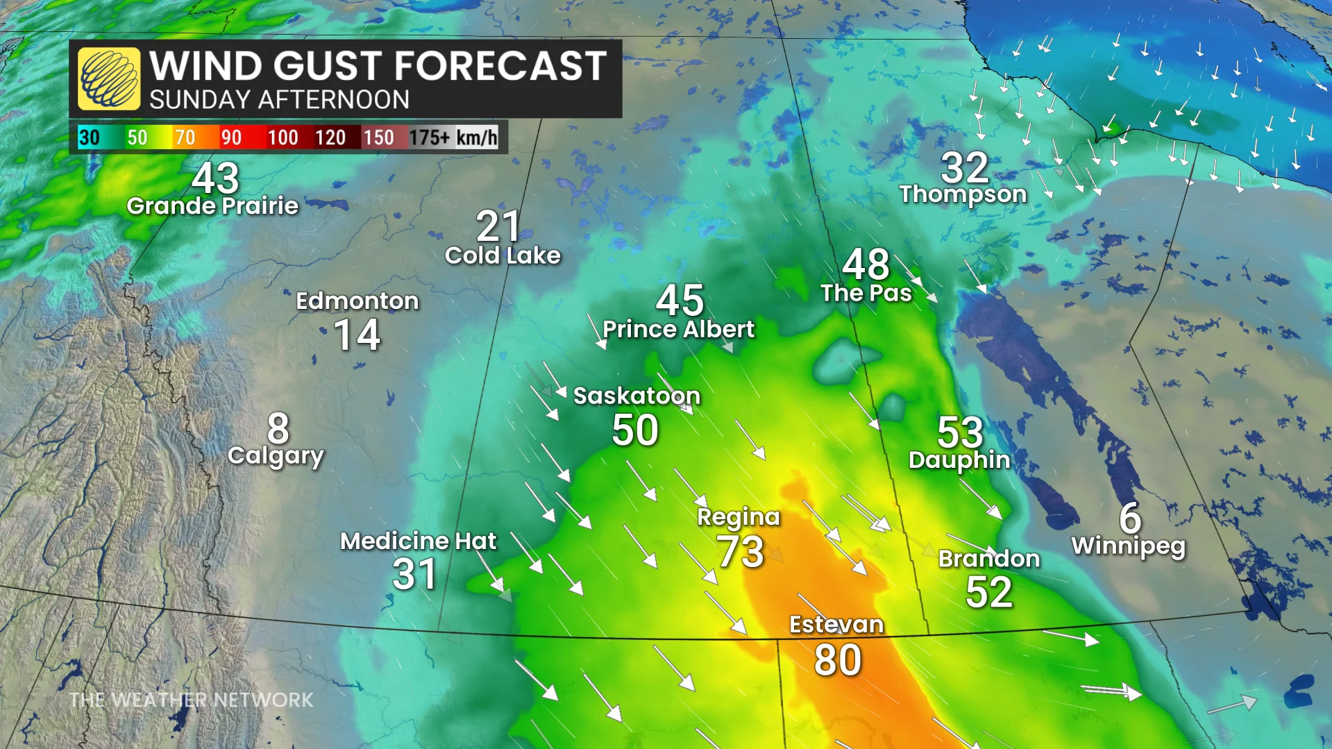 Prairies Sunday afternoon wind gust